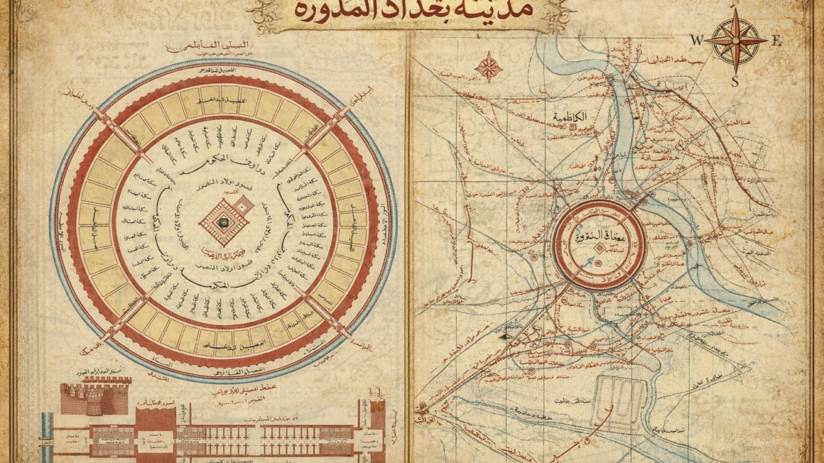 اعتمد المنصور الشكل الدائري المحكم، وهو اختيار رمزي وعملي (أوج 24)