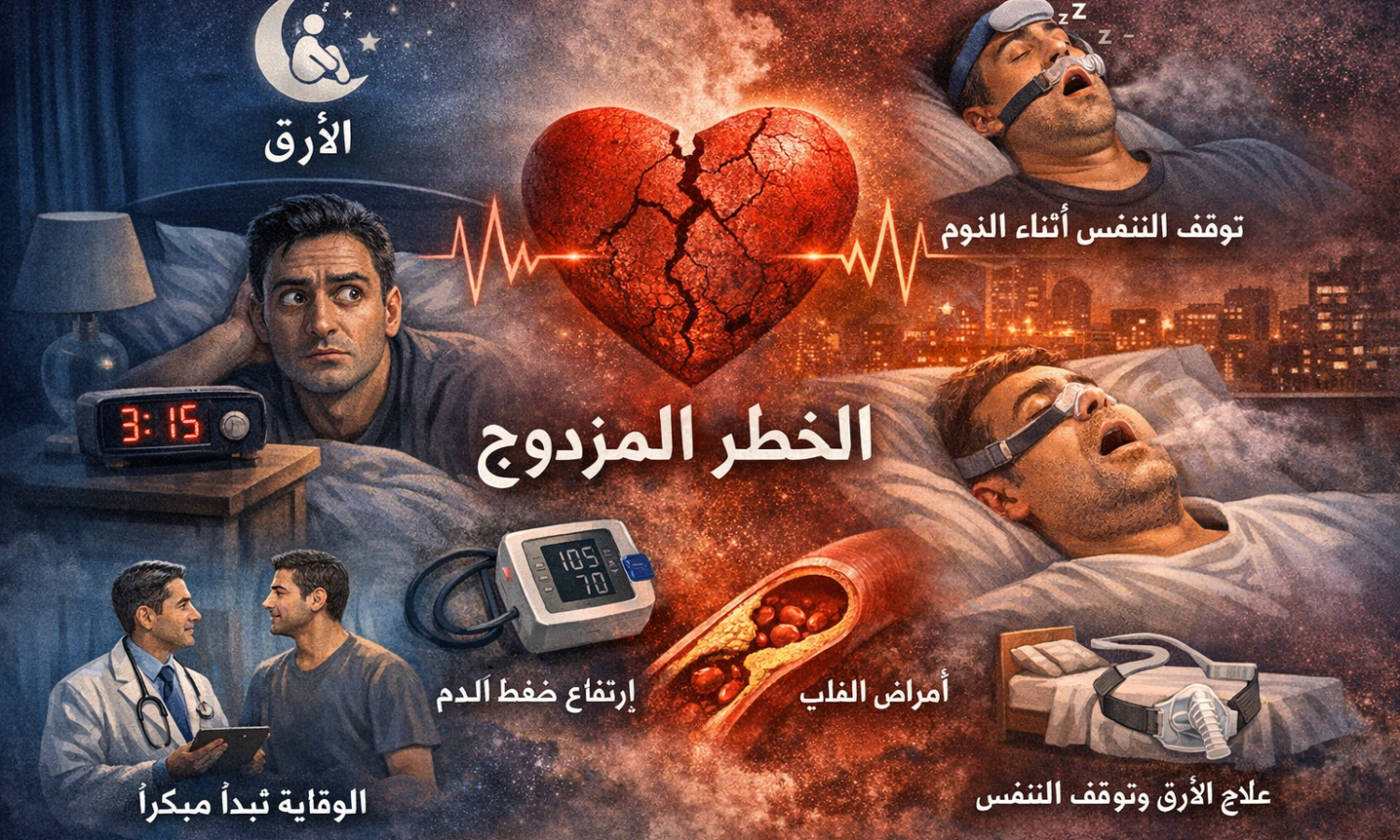 مزيج النوم الخطير..كيف قد يقود الأرق وتوقف التنفس إلى أمراض القلب؟