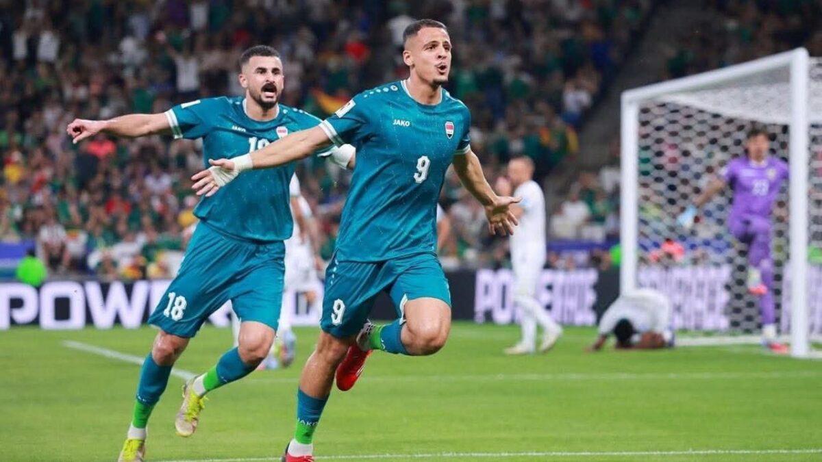 علي الحمادي التسجيل للعراق بعد 10 دقائق من بداية المباراة ( وكالة الأنباء العراقية)