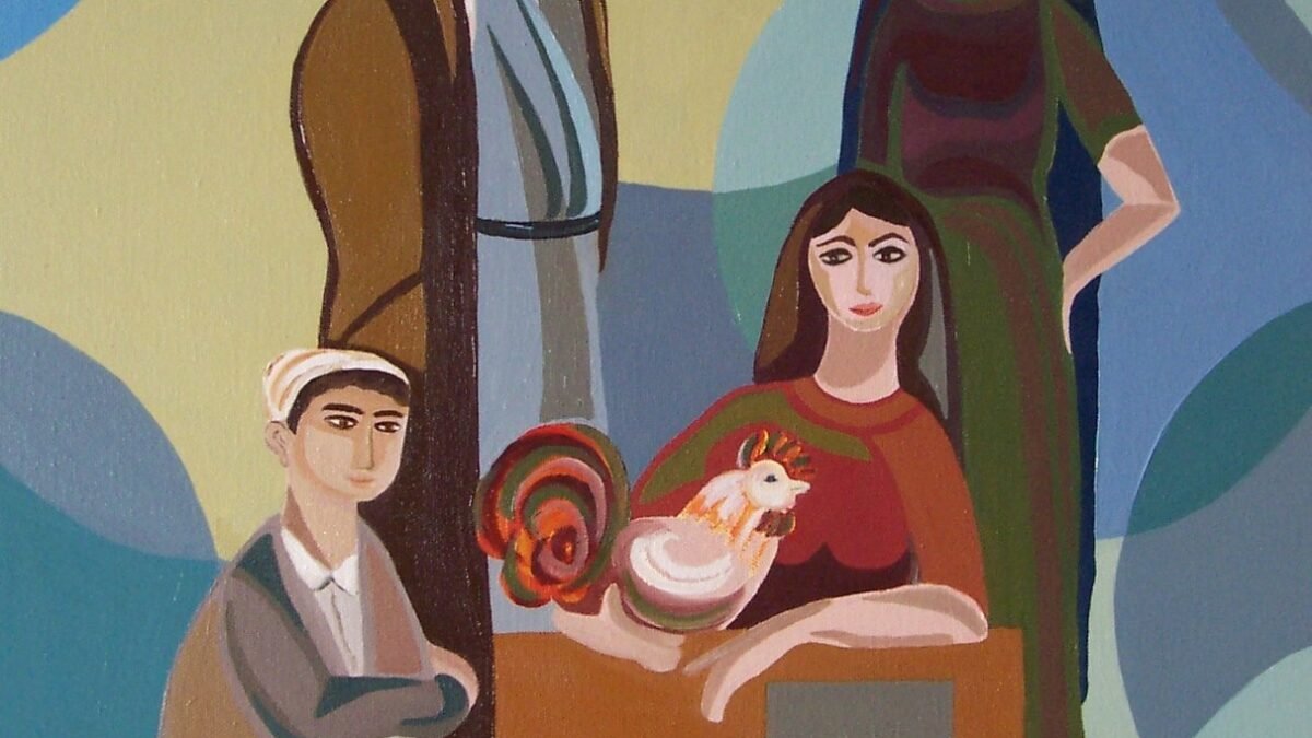 من اعمالي المبكرة عن مدرسة بغداد للفن الحديث بعنوان السوق