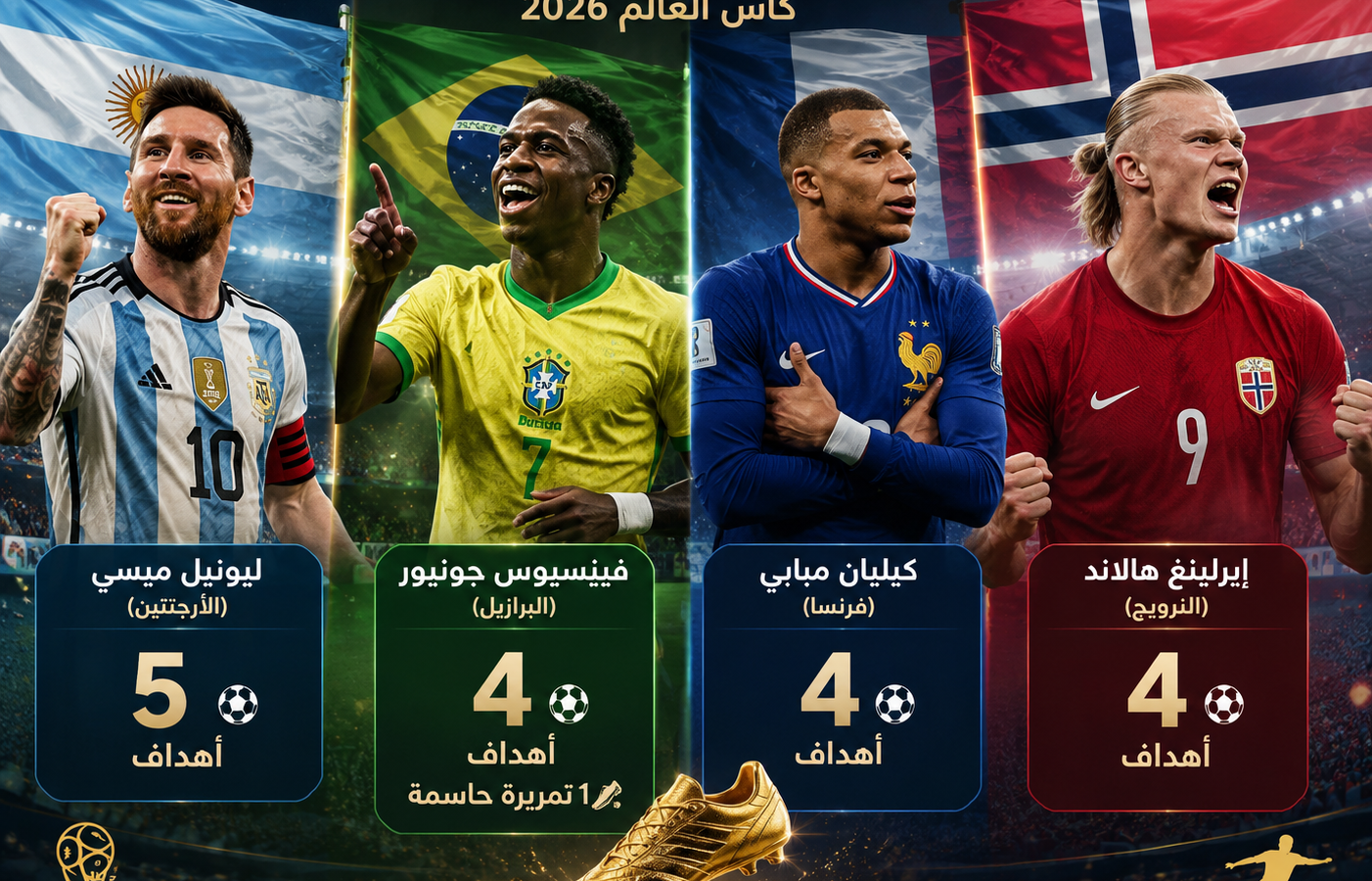 فينيسيوس يشعل سباق الحذاء الذهبي.. وميسي ورونالدو يواصلان كتابة التاريخ